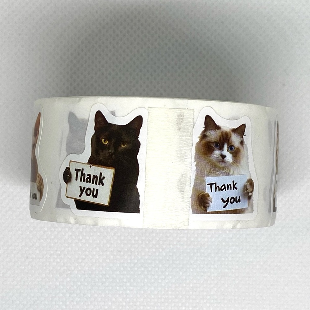 Let 500 Kitties Do the Talking on Your Packages - Cat “Thank You” Sticker Roll - Picture 6 of 9